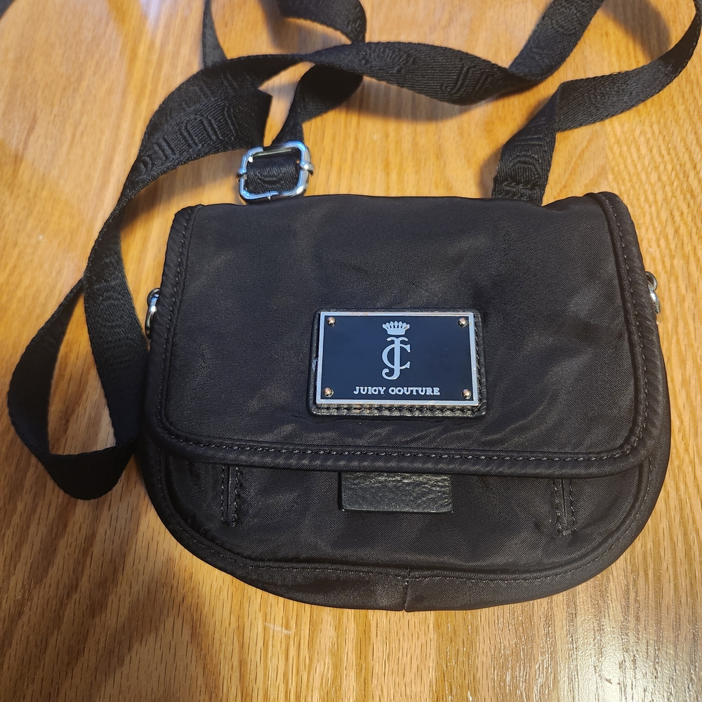 Juicy Couture Black/Blue Nylon Leather Cotton Crossbody Messenger Bag - Picture 9 of 10
